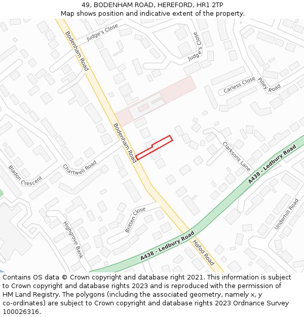 49, BODENHAM ROAD, HEREFORD, HR1 2TP: Location map and indicative extent of plot