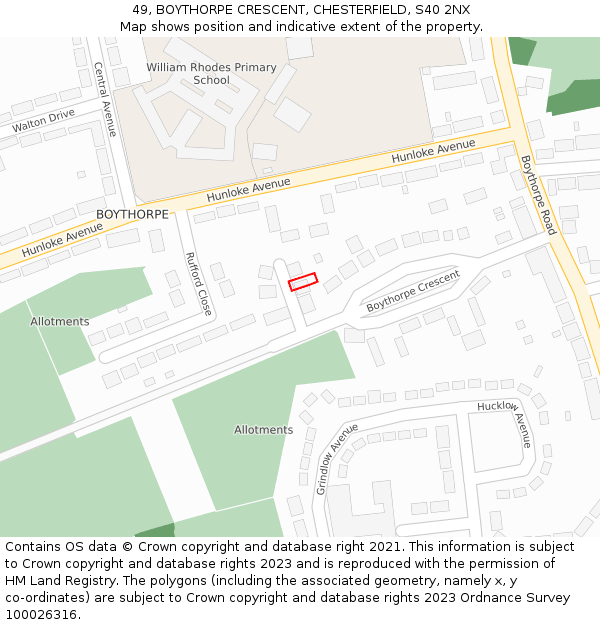 49, BOYTHORPE CRESCENT, CHESTERFIELD, S40 2NX: Location map and indicative extent of plot