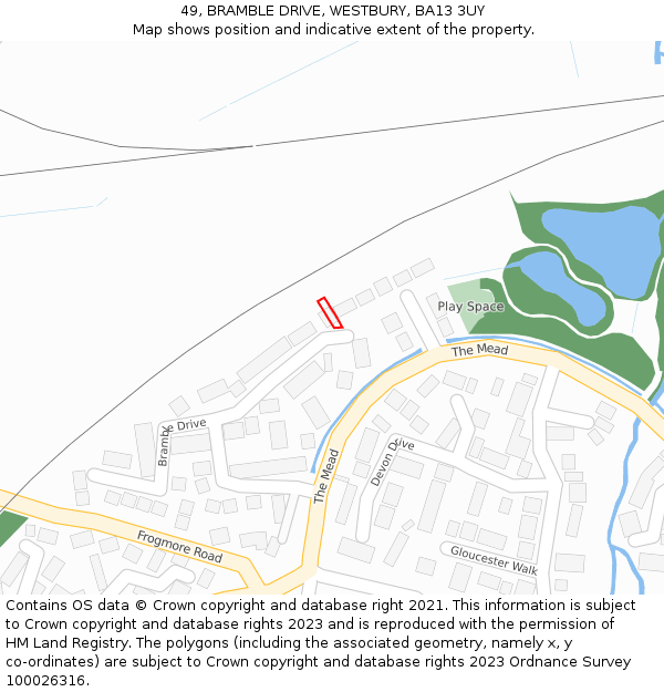 49, BRAMBLE DRIVE, WESTBURY, BA13 3UY: Location map and indicative extent of plot