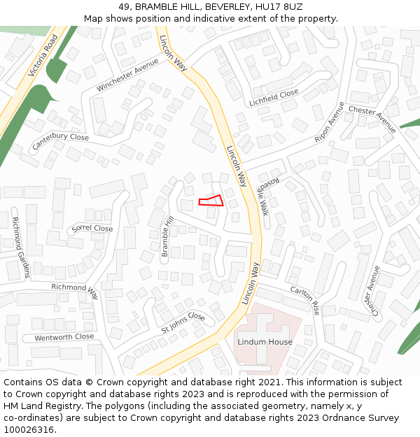 49, BRAMBLE HILL, BEVERLEY, HU17 8UZ: Location map and indicative extent of plot