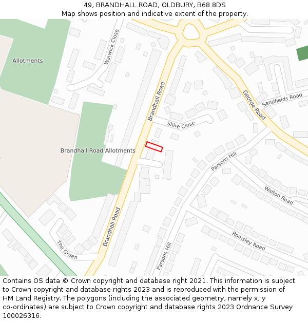 49, BRANDHALL ROAD, OLDBURY, B68 8DS: Location map and indicative extent of plot