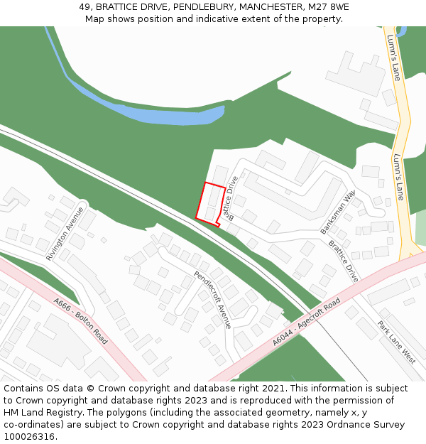 49, BRATTICE DRIVE, PENDLEBURY, MANCHESTER, M27 8WE: Location map and indicative extent of plot