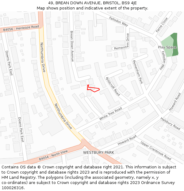 49, BREAN DOWN AVENUE, BRISTOL, BS9 4JE: Location map and indicative extent of plot