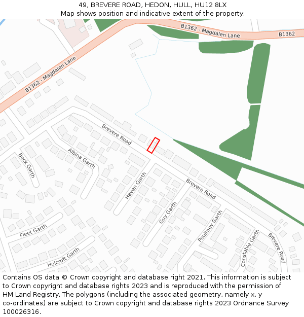 49, BREVERE ROAD, HEDON, HULL, HU12 8LX: Location map and indicative extent of plot