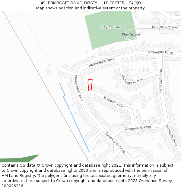 49, BRIARGATE DRIVE, BIRSTALL, LEICESTER, LE4 3JB: Location map and indicative extent of plot