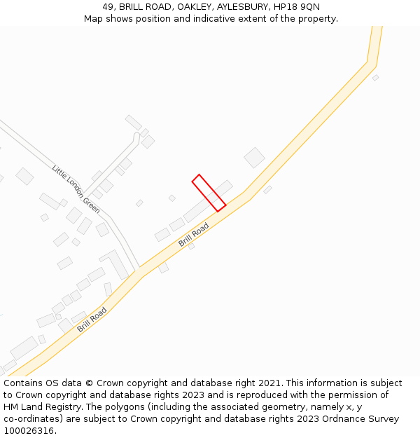 49, BRILL ROAD, OAKLEY, AYLESBURY, HP18 9QN: Location map and indicative extent of plot