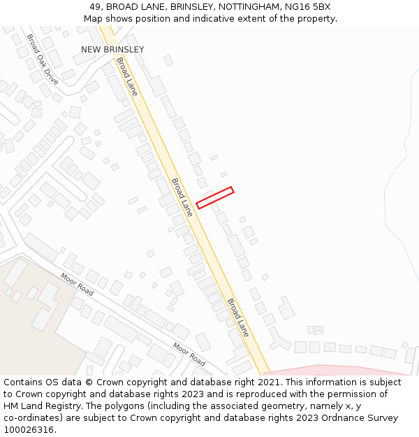 49, BROAD LANE, BRINSLEY, NOTTINGHAM, NG16 5BX: Location map and indicative extent of plot