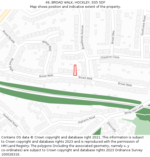 49, BROAD WALK, HOCKLEY, SS5 5DF: Location map and indicative extent of plot