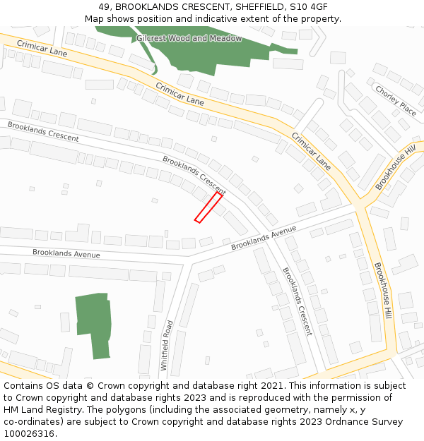 49, BROOKLANDS CRESCENT, SHEFFIELD, S10 4GF: Location map and indicative extent of plot