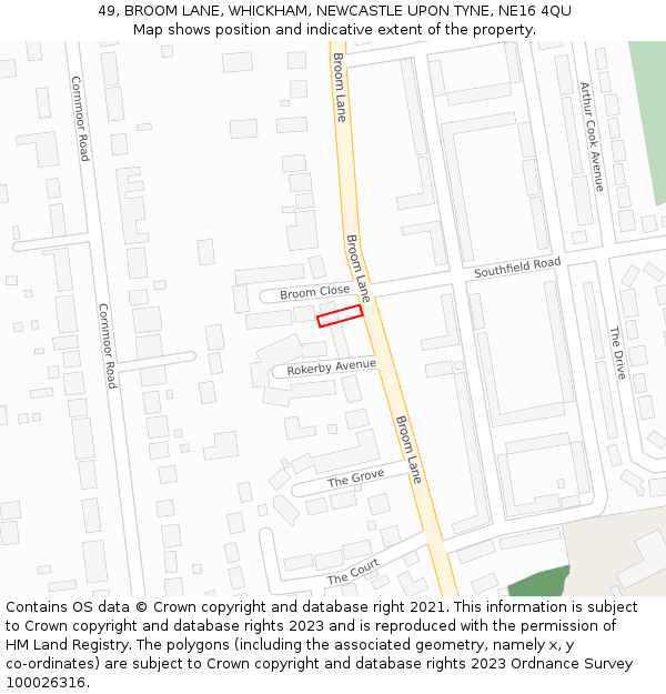 49, BROOM LANE, WHICKHAM, NEWCASTLE UPON TYNE, NE16 4QU: Location map and indicative extent of plot