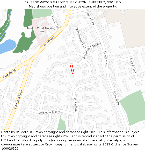 49, BROOMWOOD GARDENS, BEIGHTON, SHEFFIELD, S20 1GQ: Location map and indicative extent of plot