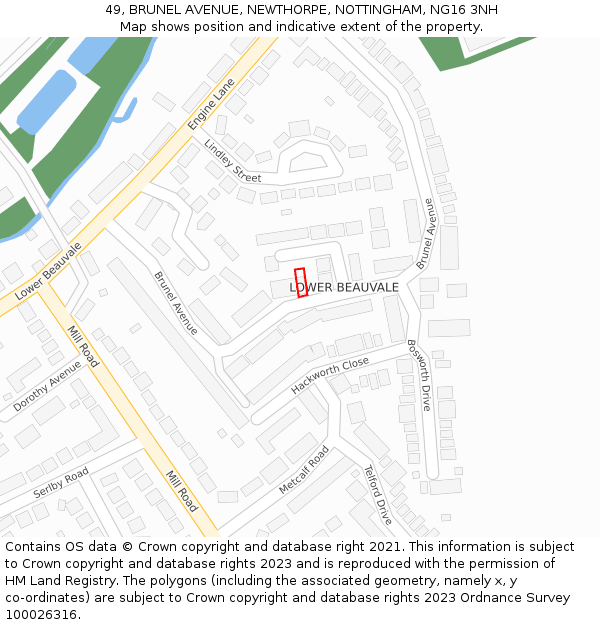 49, BRUNEL AVENUE, NEWTHORPE, NOTTINGHAM, NG16 3NH: Location map and indicative extent of plot