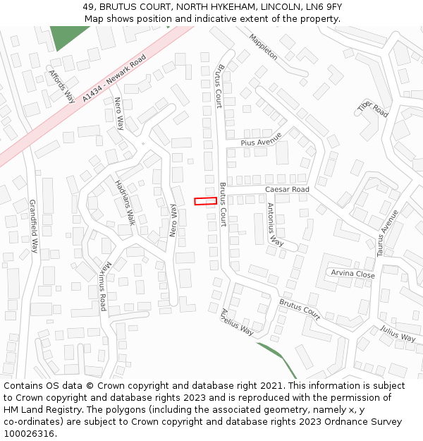 49, BRUTUS COURT, NORTH HYKEHAM, LINCOLN, LN6 9FY: Location map and indicative extent of plot