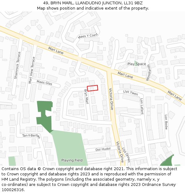 49, BRYN MARL, LLANDUDNO JUNCTION, LL31 9BZ: Location map and indicative extent of plot