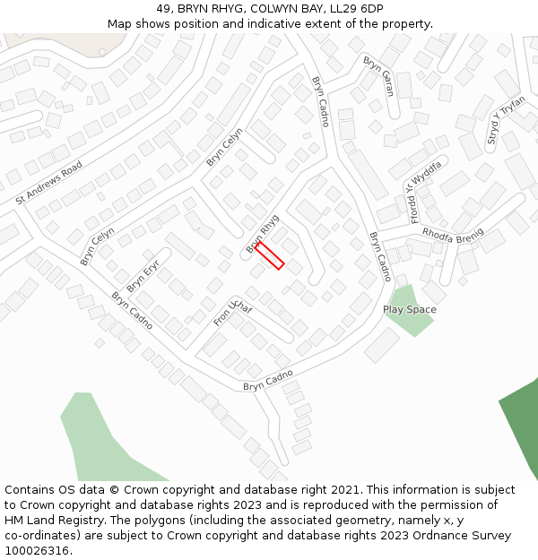 49, BRYN RHYG, COLWYN BAY, LL29 6DP: Location map and indicative extent of plot