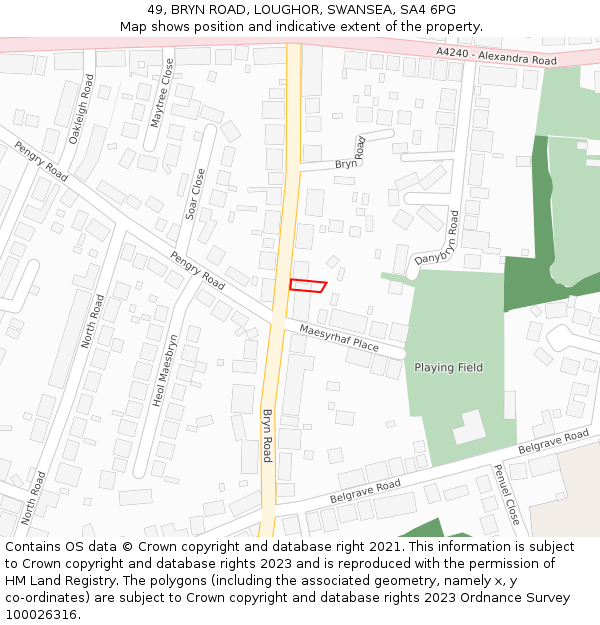 49, BRYN ROAD, LOUGHOR, SWANSEA, SA4 6PG: Location map and indicative extent of plot