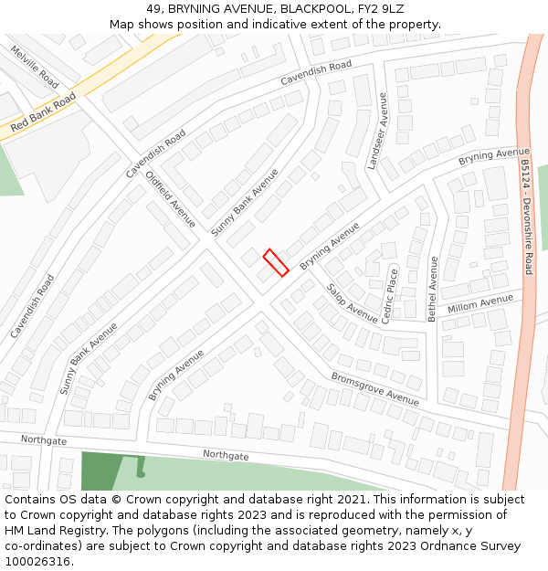 49, BRYNING AVENUE, BLACKPOOL, FY2 9LZ: Location map and indicative extent of plot