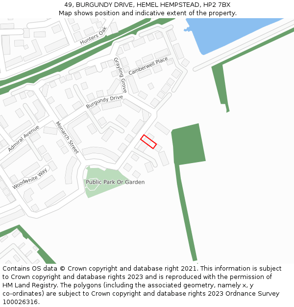 49, BURGUNDY DRIVE, HEMEL HEMPSTEAD, HP2 7BX: Location map and indicative extent of plot