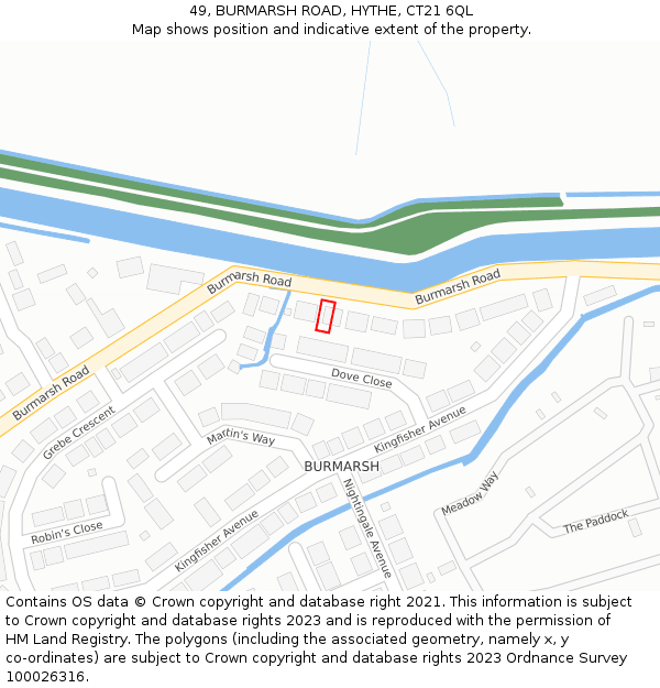 49, BURMARSH ROAD, HYTHE, CT21 6QL: Location map and indicative extent of plot