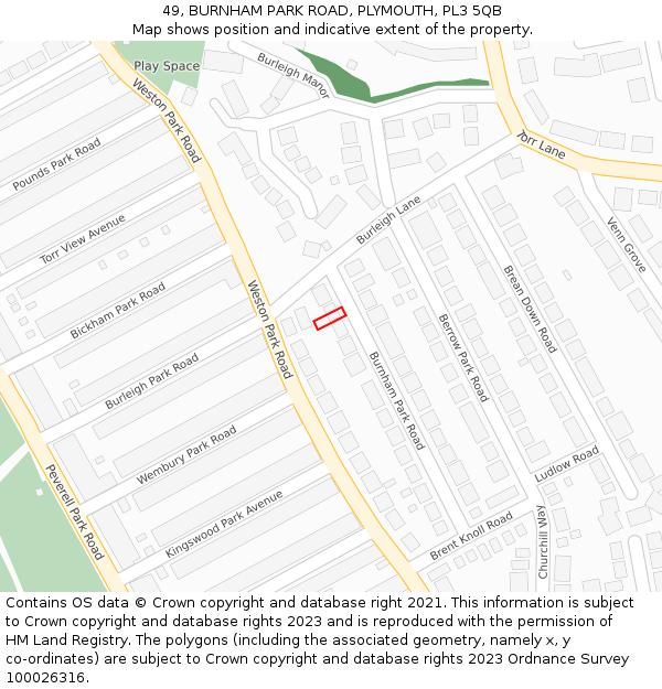 49, BURNHAM PARK ROAD, PLYMOUTH, PL3 5QB: Location map and indicative extent of plot