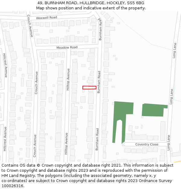 49, BURNHAM ROAD, HULLBRIDGE, HOCKLEY, SS5 6BG: Location map and indicative extent of plot