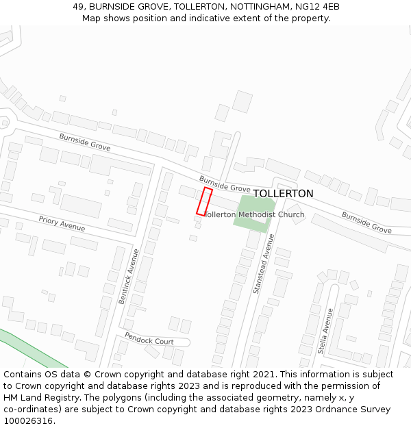 49, BURNSIDE GROVE, TOLLERTON, NOTTINGHAM, NG12 4EB: Location map and indicative extent of plot