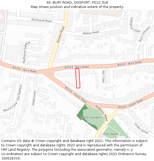 49, BURY ROAD, GOSPORT, PO12 3UE: Location map and indicative extent of plot