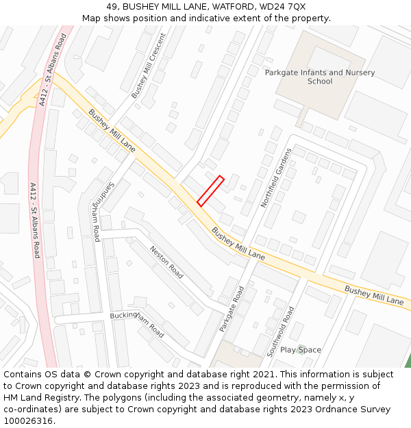 49, BUSHEY MILL LANE, WATFORD, WD24 7QX: Location map and indicative extent of plot