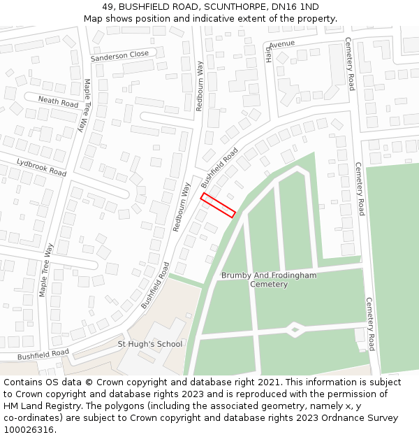 49, BUSHFIELD ROAD, SCUNTHORPE, DN16 1ND: Location map and indicative extent of plot