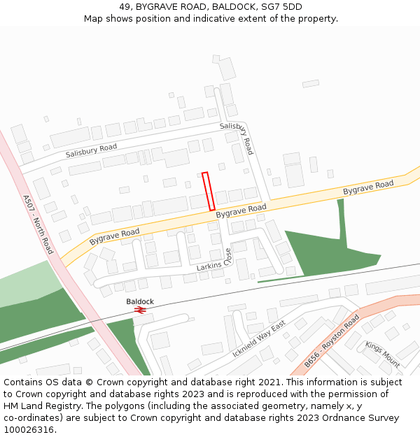 49, BYGRAVE ROAD, BALDOCK, SG7 5DD: Location map and indicative extent of plot