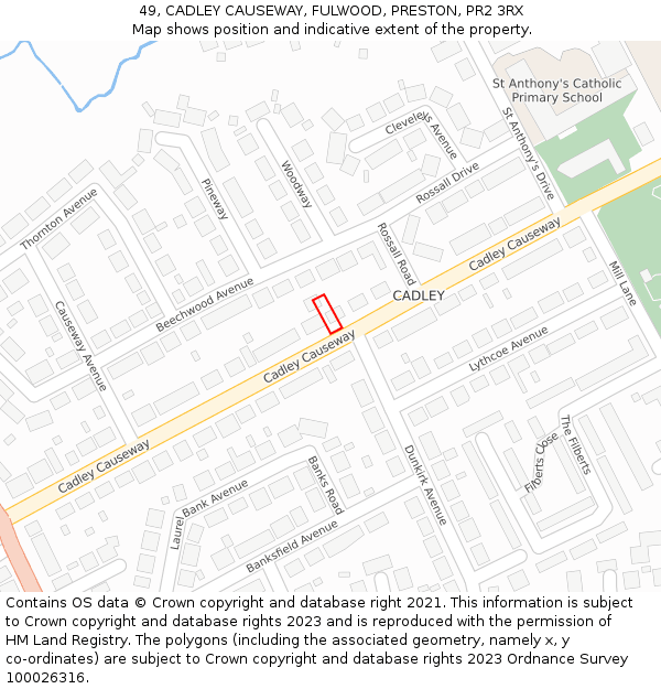49, CADLEY CAUSEWAY, FULWOOD, PRESTON, PR2 3RX: Location map and indicative extent of plot