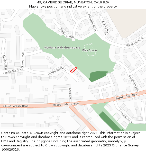 49, CAMBRIDGE DRIVE, NUNEATON, CV10 8LW: Location map and indicative extent of plot