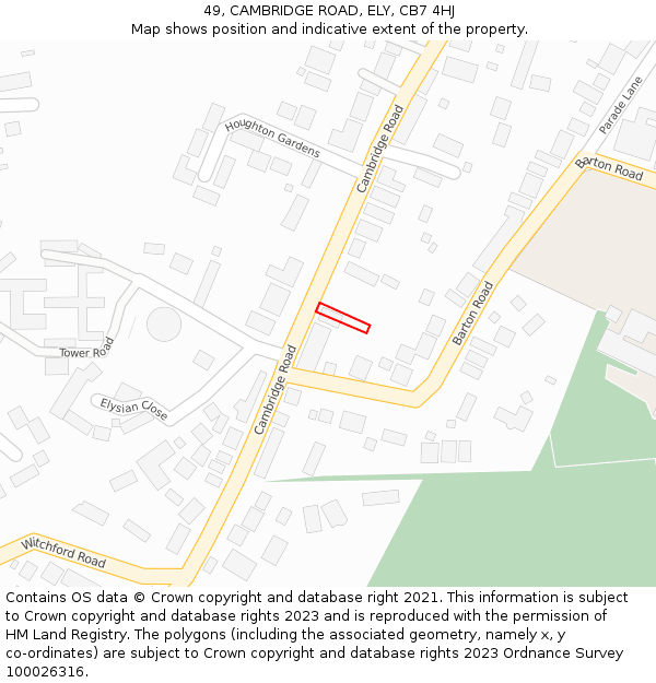 49, CAMBRIDGE ROAD, ELY, CB7 4HJ: Location map and indicative extent of plot