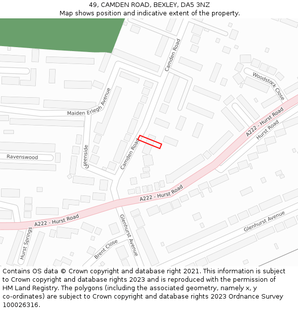 49, CAMDEN ROAD, BEXLEY, DA5 3NZ: Location map and indicative extent of plot