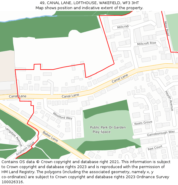 49, CANAL LANE, LOFTHOUSE, WAKEFIELD, WF3 3HT: Location map and indicative extent of plot