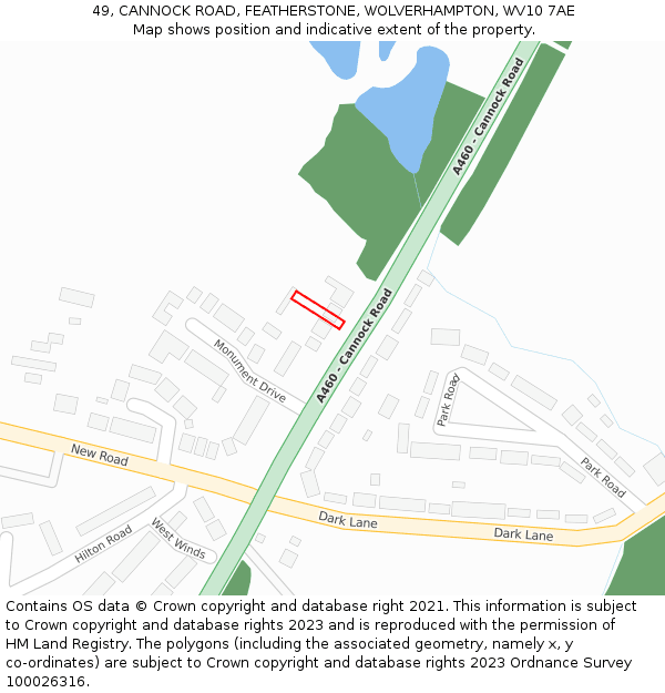 49, CANNOCK ROAD, FEATHERSTONE, WOLVERHAMPTON, WV10 7AE: Location map and indicative extent of plot