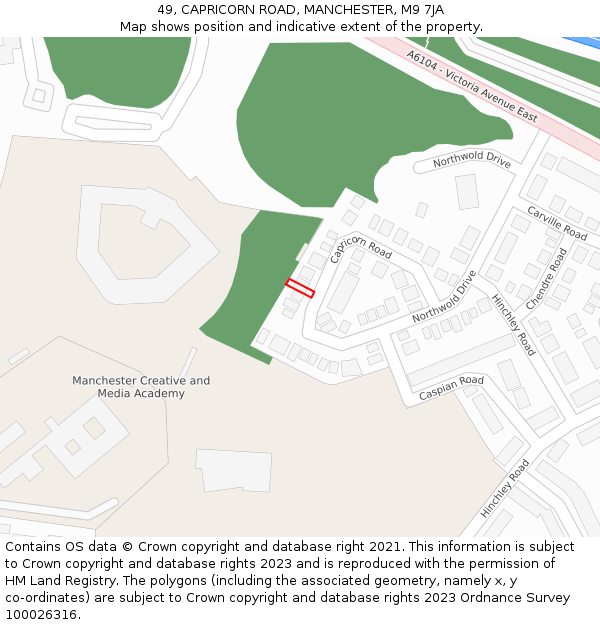 49, CAPRICORN ROAD, MANCHESTER, M9 7JA: Location map and indicative extent of plot