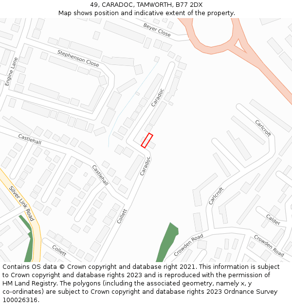 49, CARADOC, TAMWORTH, B77 2DX: Location map and indicative extent of plot