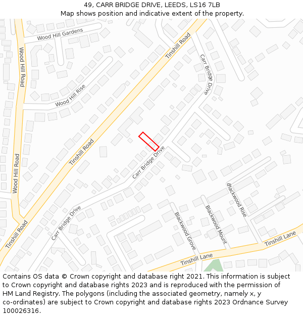 49, CARR BRIDGE DRIVE, LEEDS, LS16 7LB: Location map and indicative extent of plot