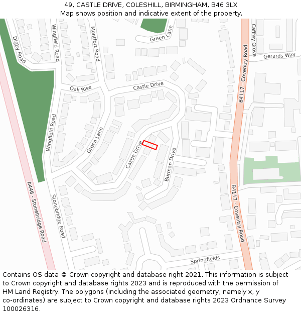 49, CASTLE DRIVE, COLESHILL, BIRMINGHAM, B46 3LX: Location map and indicative extent of plot