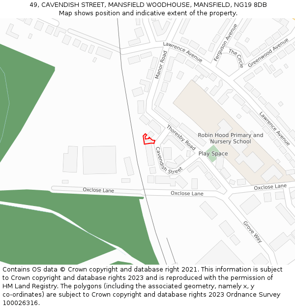 49, CAVENDISH STREET, MANSFIELD WOODHOUSE, MANSFIELD, NG19 8DB: Location map and indicative extent of plot