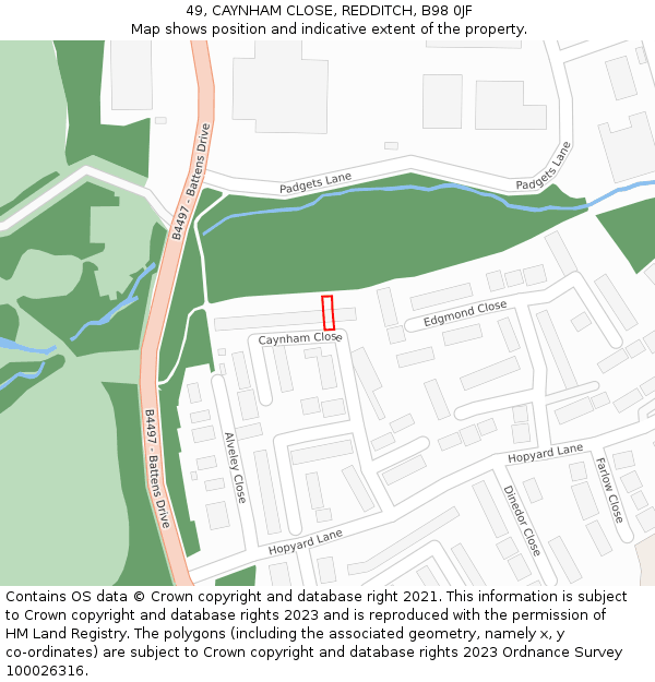 49, CAYNHAM CLOSE, REDDITCH, B98 0JF: Location map and indicative extent of plot