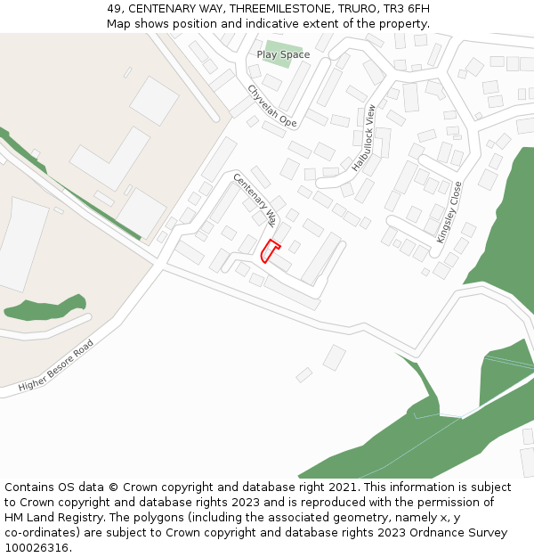49, CENTENARY WAY, THREEMILESTONE, TRURO, TR3 6FH: Location map and indicative extent of plot