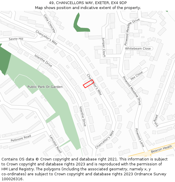 49, CHANCELLORS WAY, EXETER, EX4 9DP: Location map and indicative extent of plot
