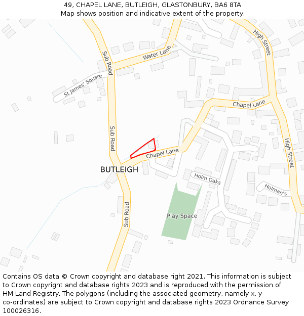 49, CHAPEL LANE, BUTLEIGH, GLASTONBURY, BA6 8TA: Location map and indicative extent of plot