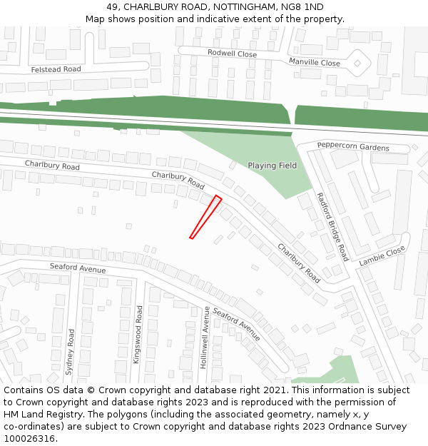 49, CHARLBURY ROAD, NOTTINGHAM, NG8 1ND: Location map and indicative extent of plot