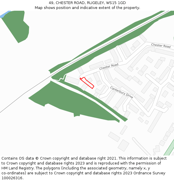 49, CHESTER ROAD, RUGELEY, WS15 1GD: Location map and indicative extent of plot