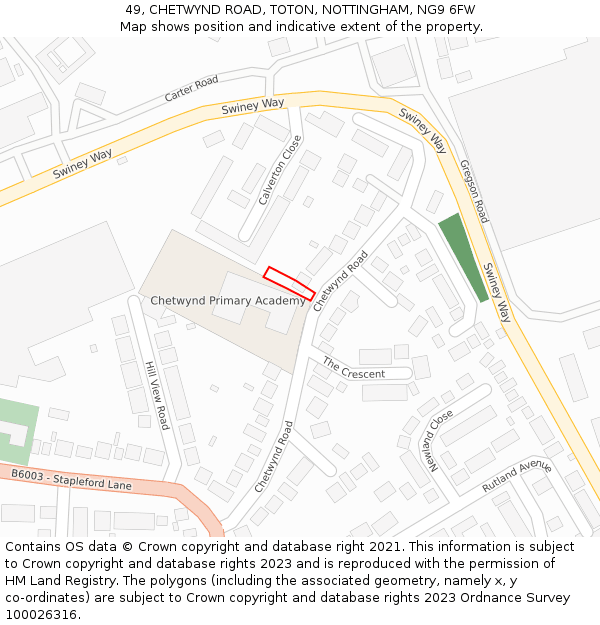 49, CHETWYND ROAD, TOTON, NOTTINGHAM, NG9 6FW: Location map and indicative extent of plot