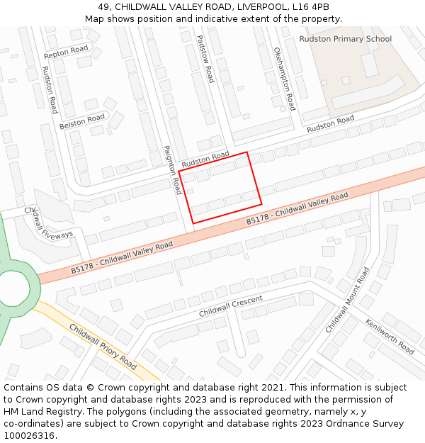 49, CHILDWALL VALLEY ROAD, LIVERPOOL, L16 4PB: Location map and indicative extent of plot