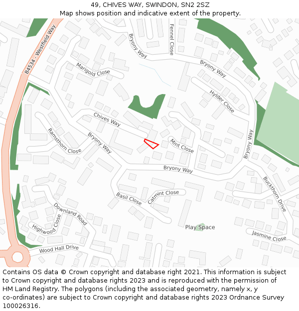 49, CHIVES WAY, SWINDON, SN2 2SZ: Location map and indicative extent of plot